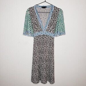BCBG Max Azria Sz S Polka Dot Colorblock Flowy Knee Length Dress